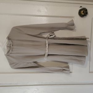 grey long sleeve dress with velvet sash